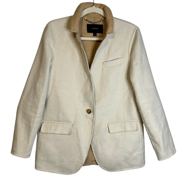 J Crew Leighton Blazer Double Faced Wool Cream Sand One Button Size 2 #BJ930 - Picture 2 of 13